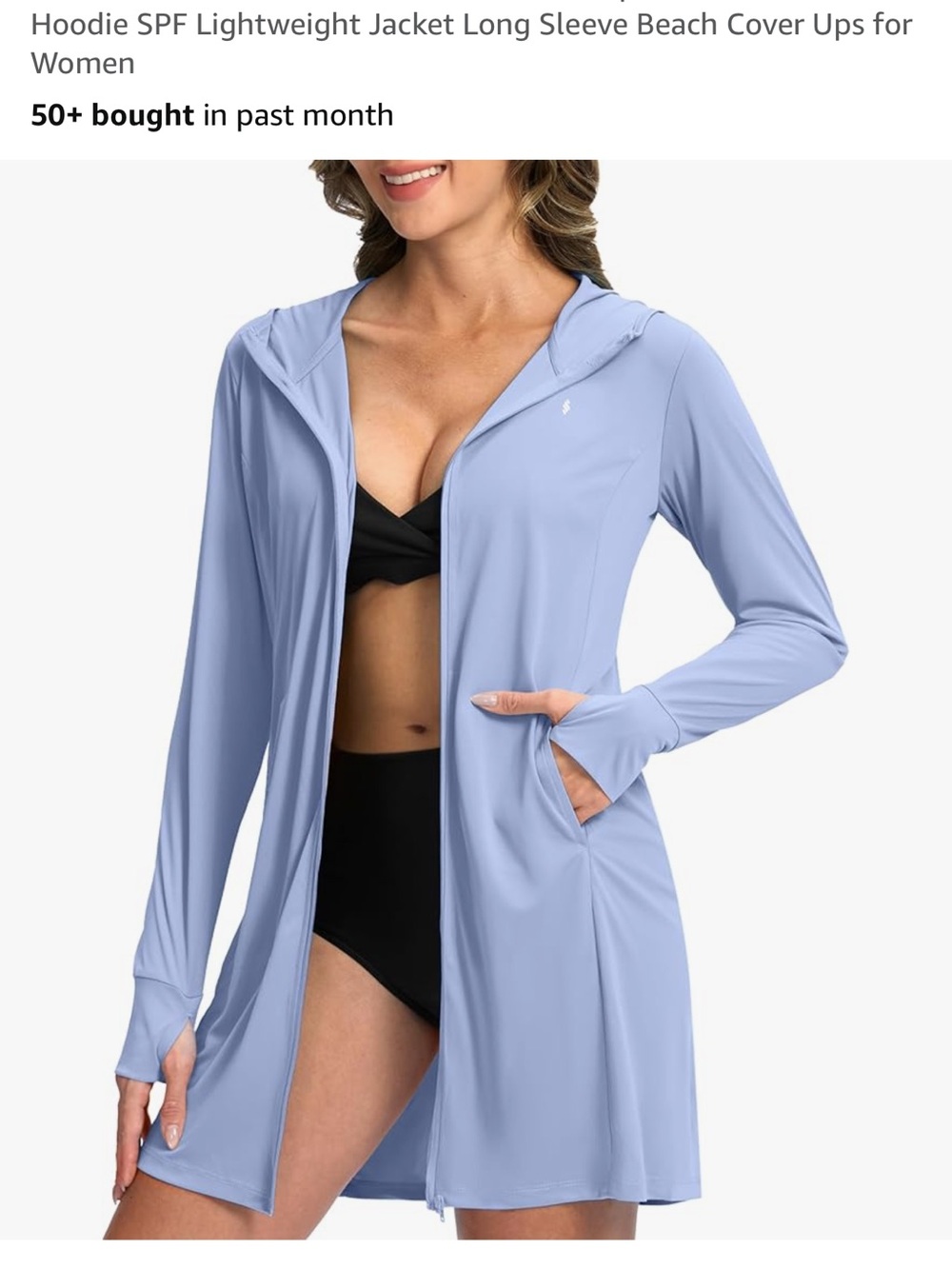 Amazon Women's Hooded Swim Cover-Up Jacket in Light Blue